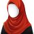 Minimalist vector illustration of woman wearing red hijab, faceless, with smooth shading and highlights